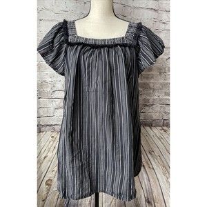 Isabel Maternity Short Sleeve Top Black Stripe Fringe S